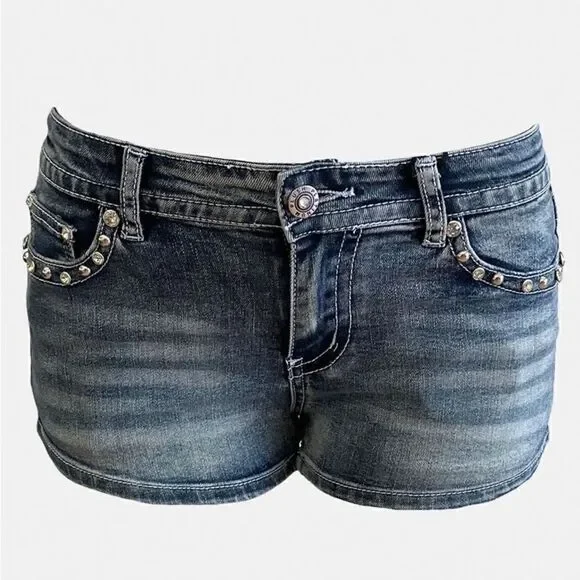 Platinum Plush Mirrored Skull Rhinestone Embellished Shorts - Picture 2 of 3